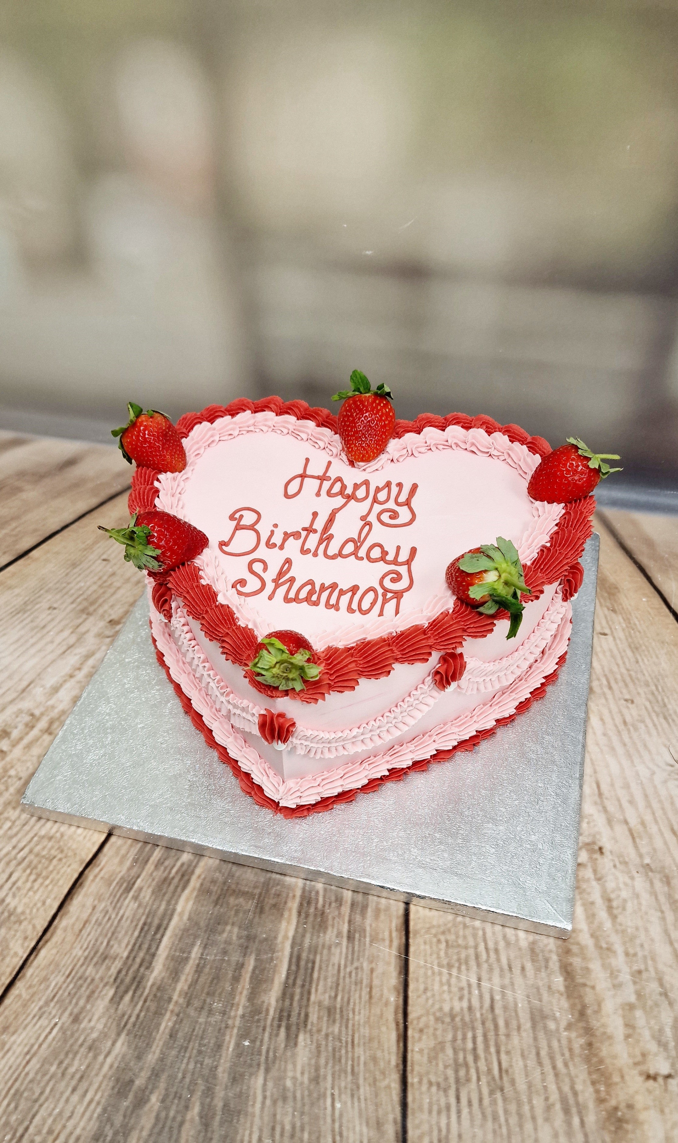 Vintage Heart Cake with Strawberries